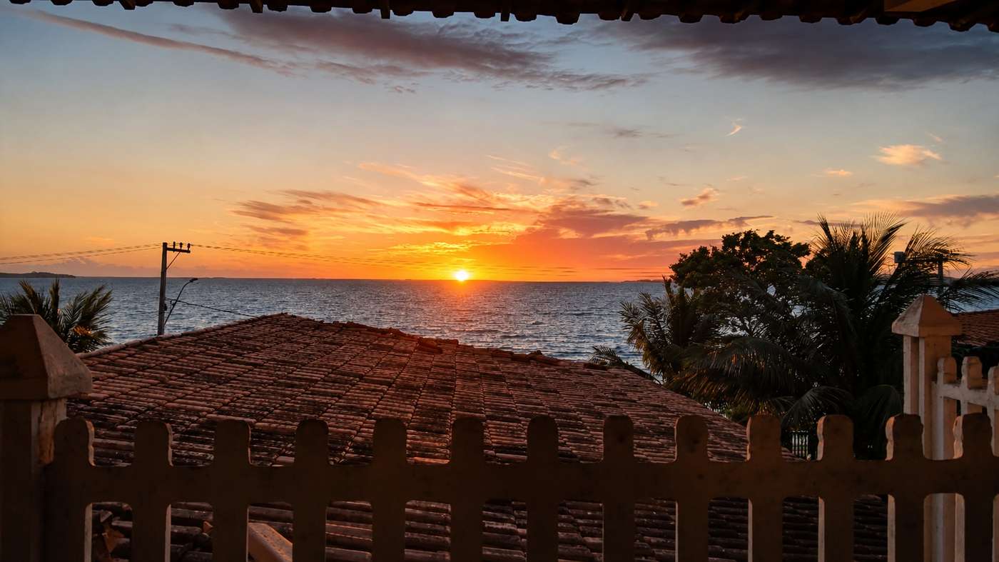 Sunset balcony view over the lagoon at São Pedro da Aldeia